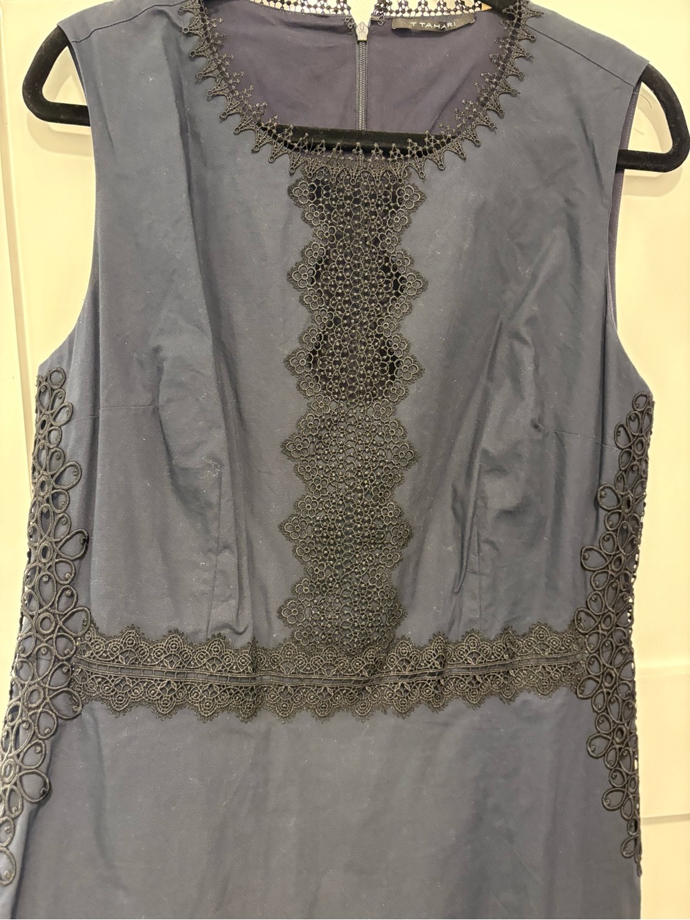 Tahari Black Sleeveless Lace-Trim Slip Dress